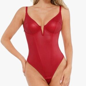 Sexy Red V-Neck Bodysuit